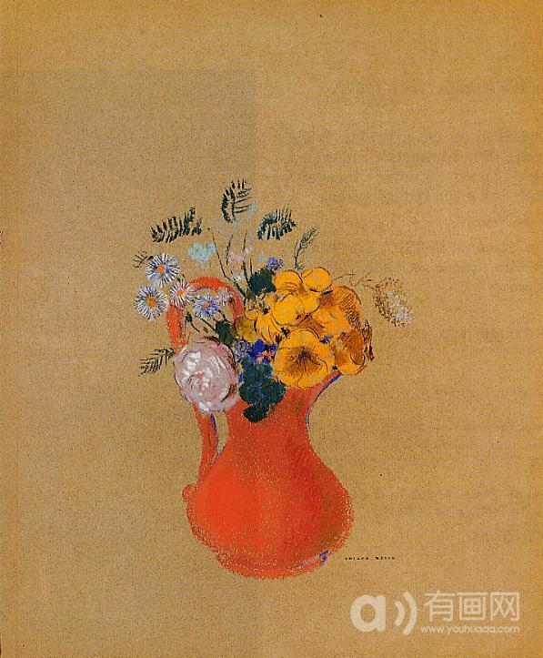 Flowers in a Red Pitcher