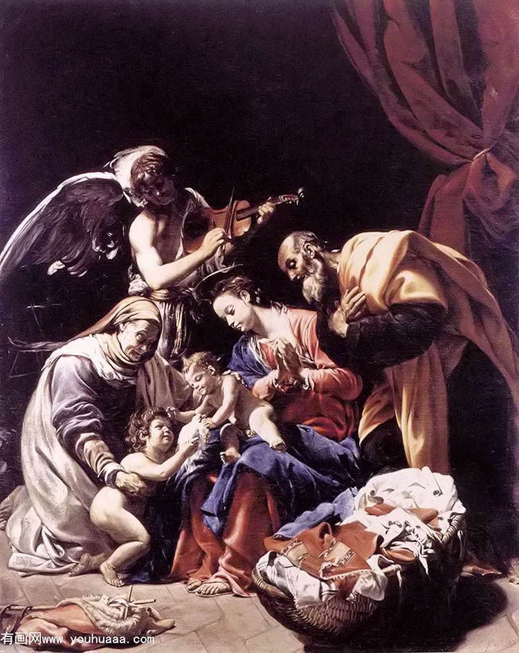 holy family with st elizabeth, the young st john the baptist and an angel