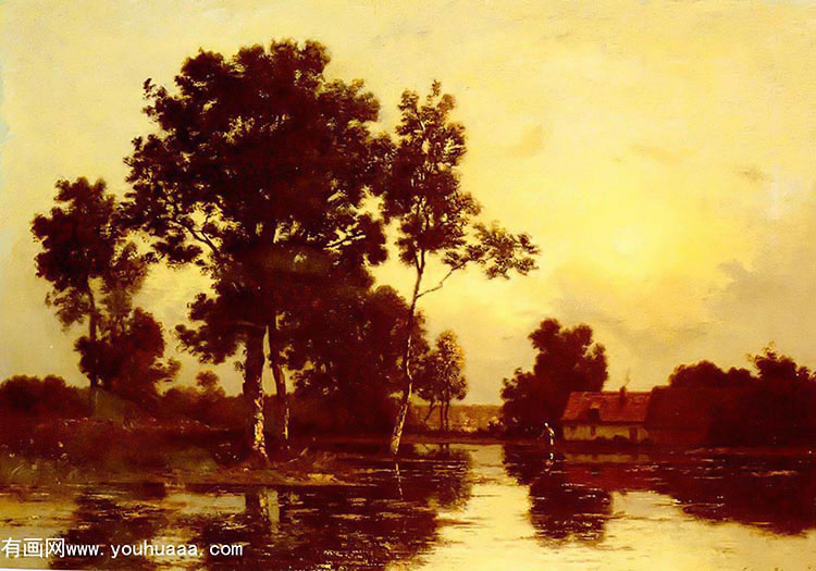 paysage de riviere au crepuscule