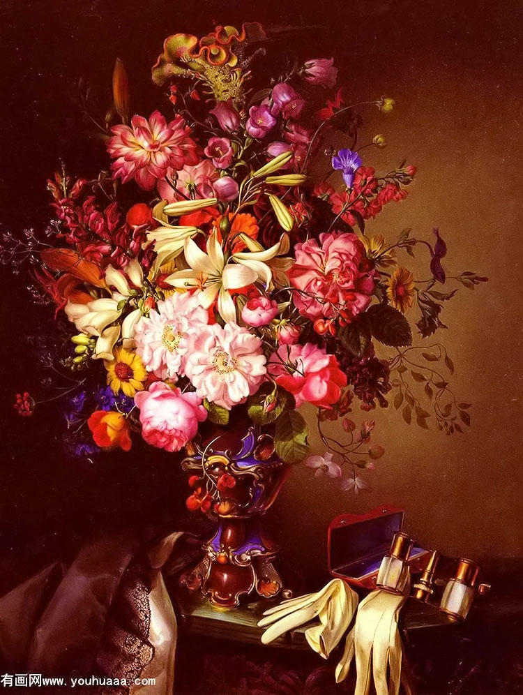 :ƿлСԶ - still life with a vase of flowers and opera glasses