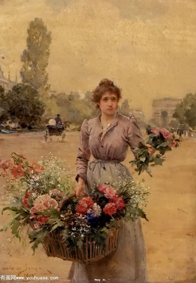 a flower seller near the arc de triomphe