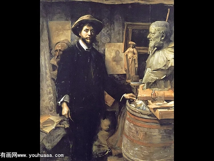 the sculptor jean carries in his atelier