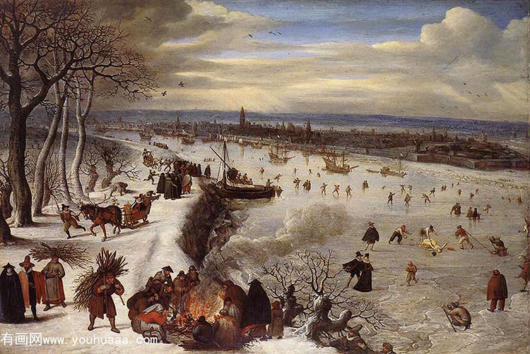 view of antwerp with the frozen schelde