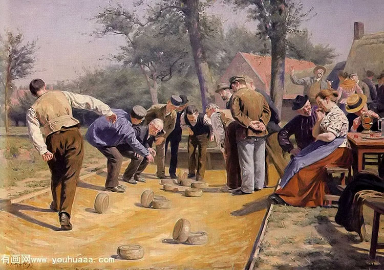 a game of bowls in the village square