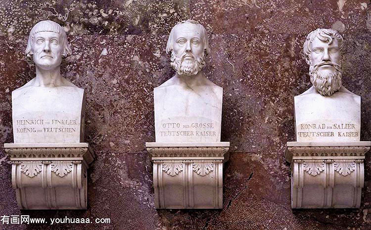 busts of henry i (the fowler), king of the germans, his son emperor otto the great, and emperor conrad ii (the salian)