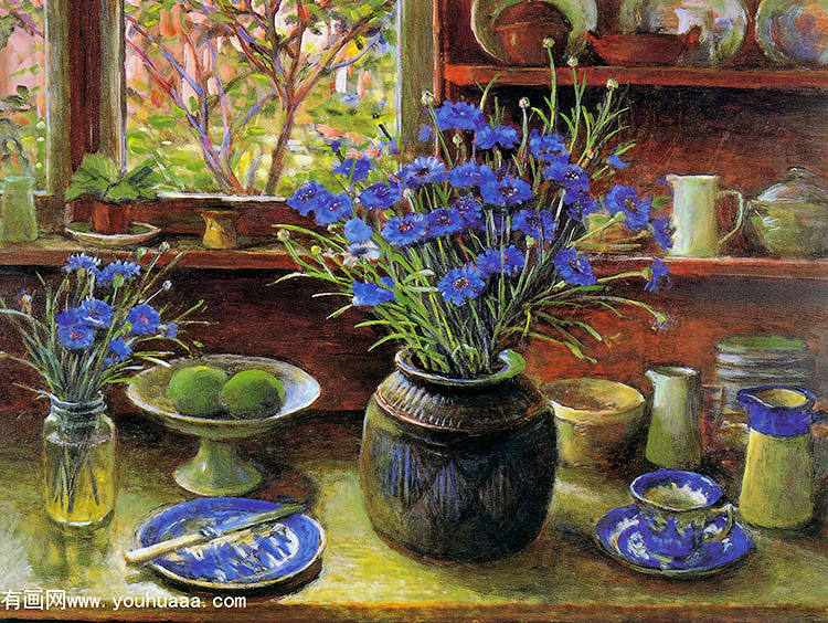 afternoon interior with cornflowers