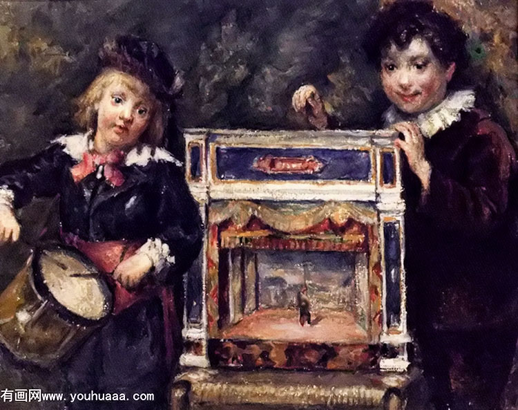 ǵľżС糡 - portrait of the artists two sons with their puppet theatre