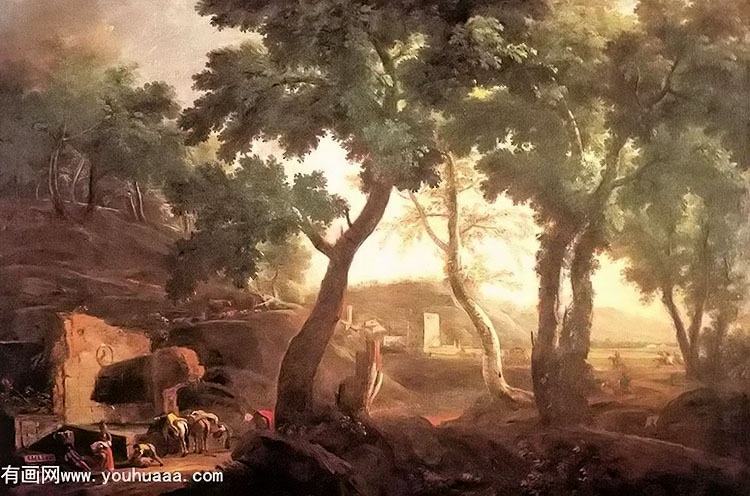 landscape with watering horses