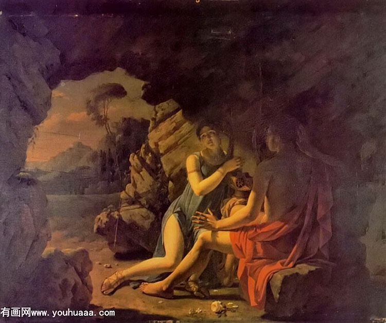 sappho et phaon chantant leurs amours dans une grotte