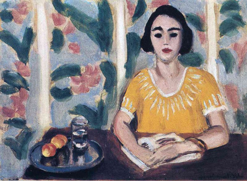 Woman Reading with Peaches