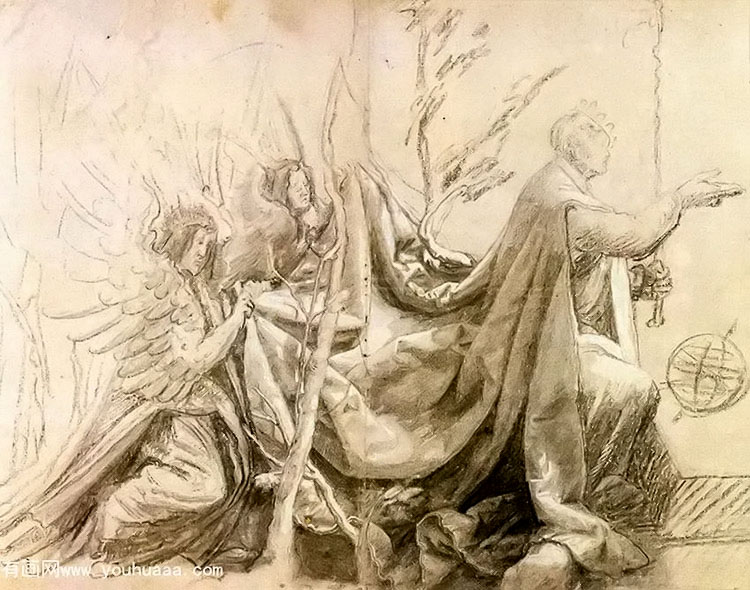 kneeling king with two angels