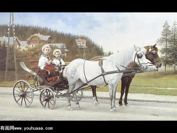 young boys in a horse drawn carriage