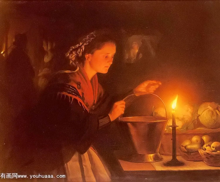 a market scene by candlelight