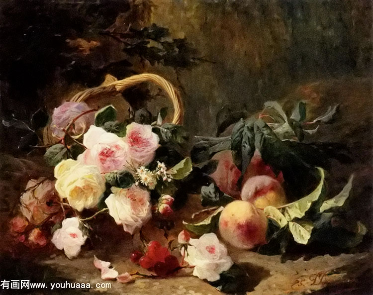 basket of roses and fruits