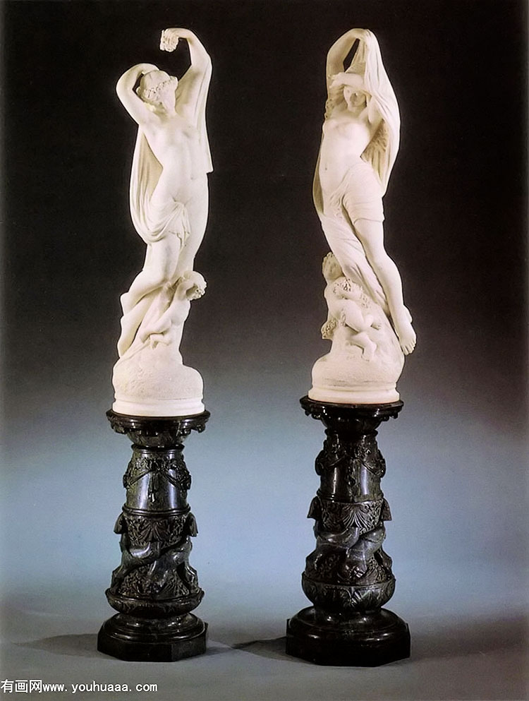 a pair of allegorical female figures with putti