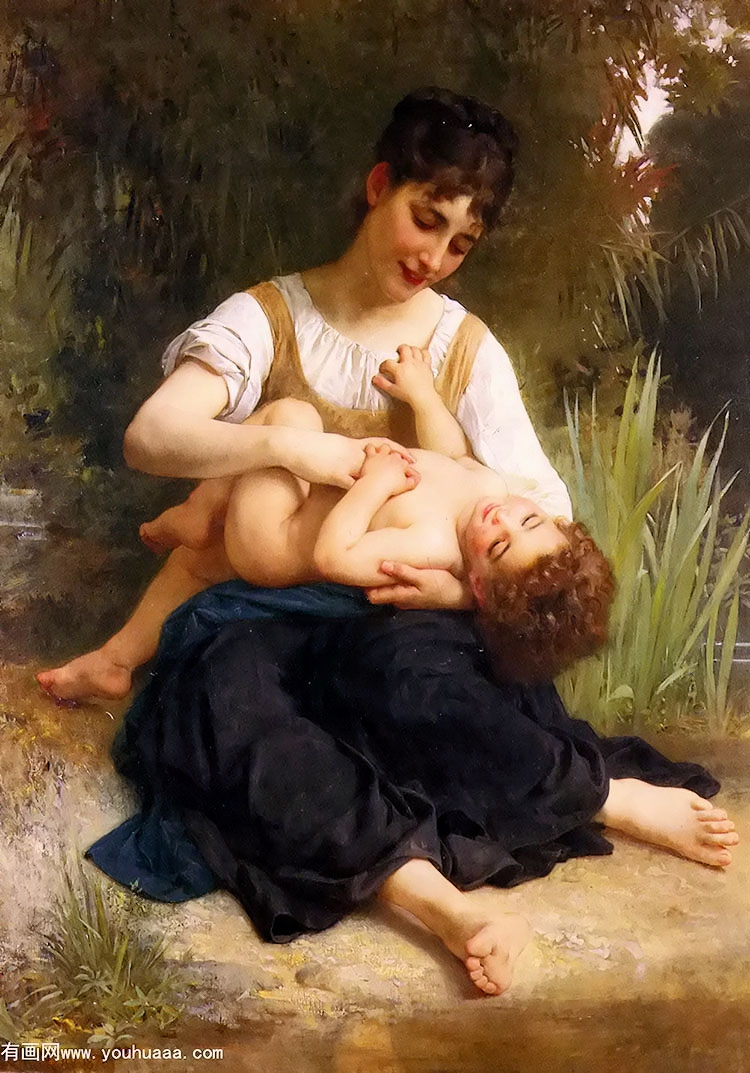 С - les joies dune mere (jeune fille chatouillant un enfant)