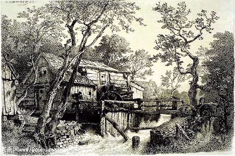 mill beside a stream