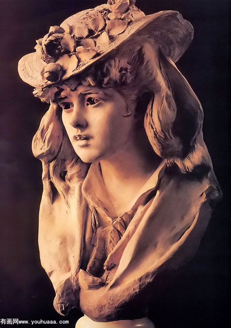 young girl with roses on her hat