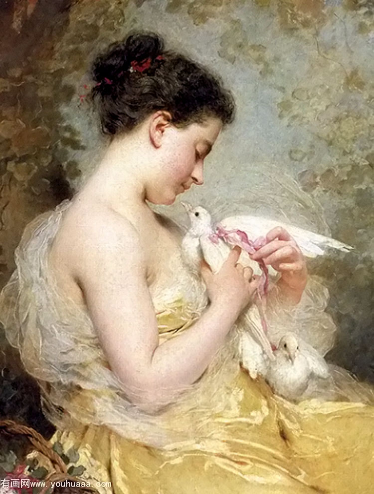 a beauty with doves