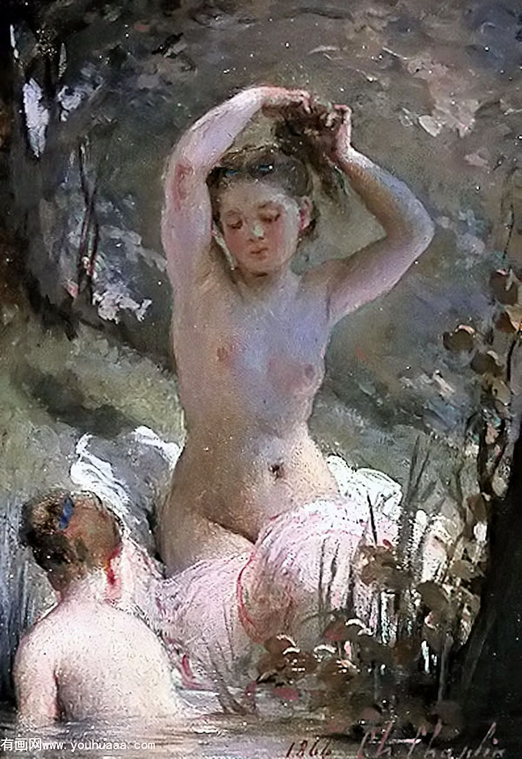 two girls bathing