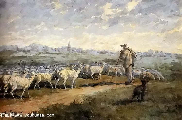 landscape with a flock of sheep