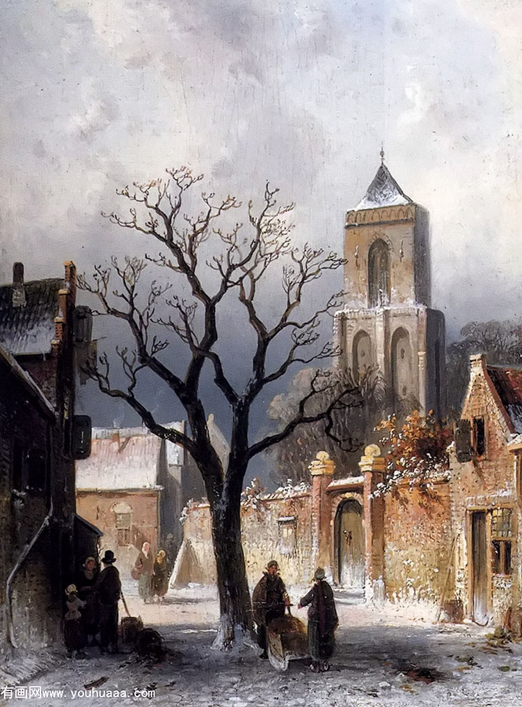 a village snow scene