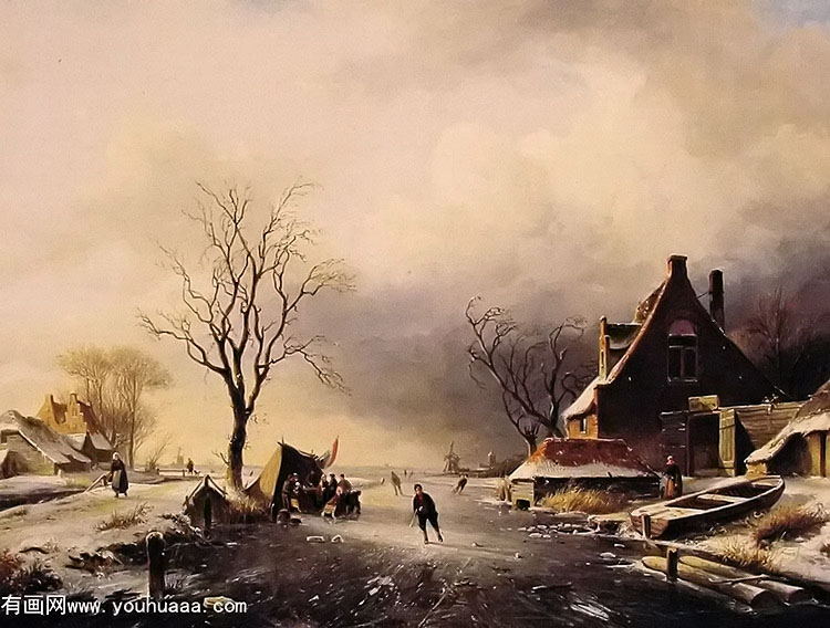 winter scene with skaters