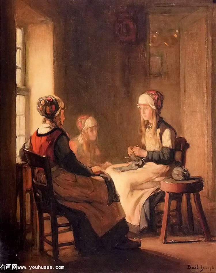 a interior with marken girls knitting