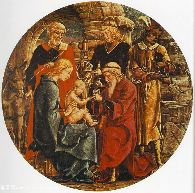 adoration of the magi (from the predella of the roverella polyptych)