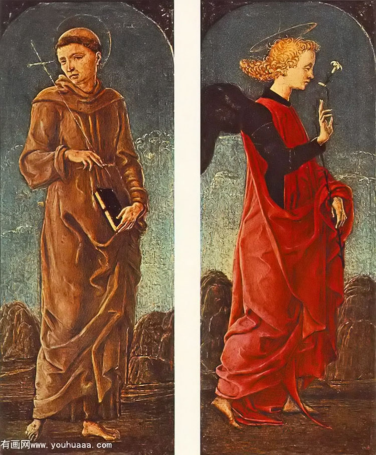 st francis of assisi and announcing angel (panels of a polyptych)