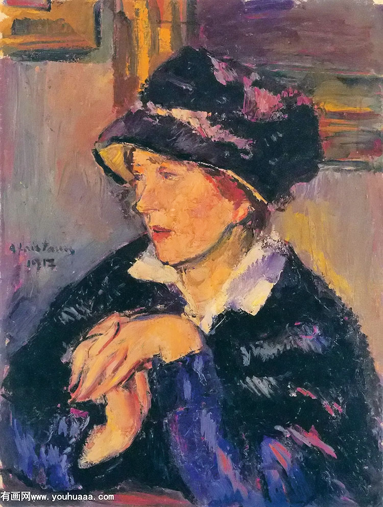 anton faistauer donna con cappello scuro