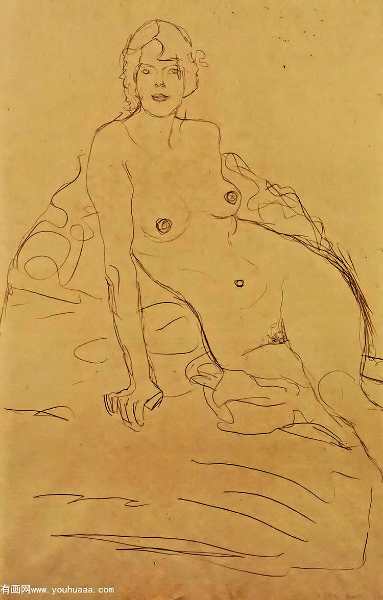 gustav klimt nudo seduto poggiato sul braccio destro