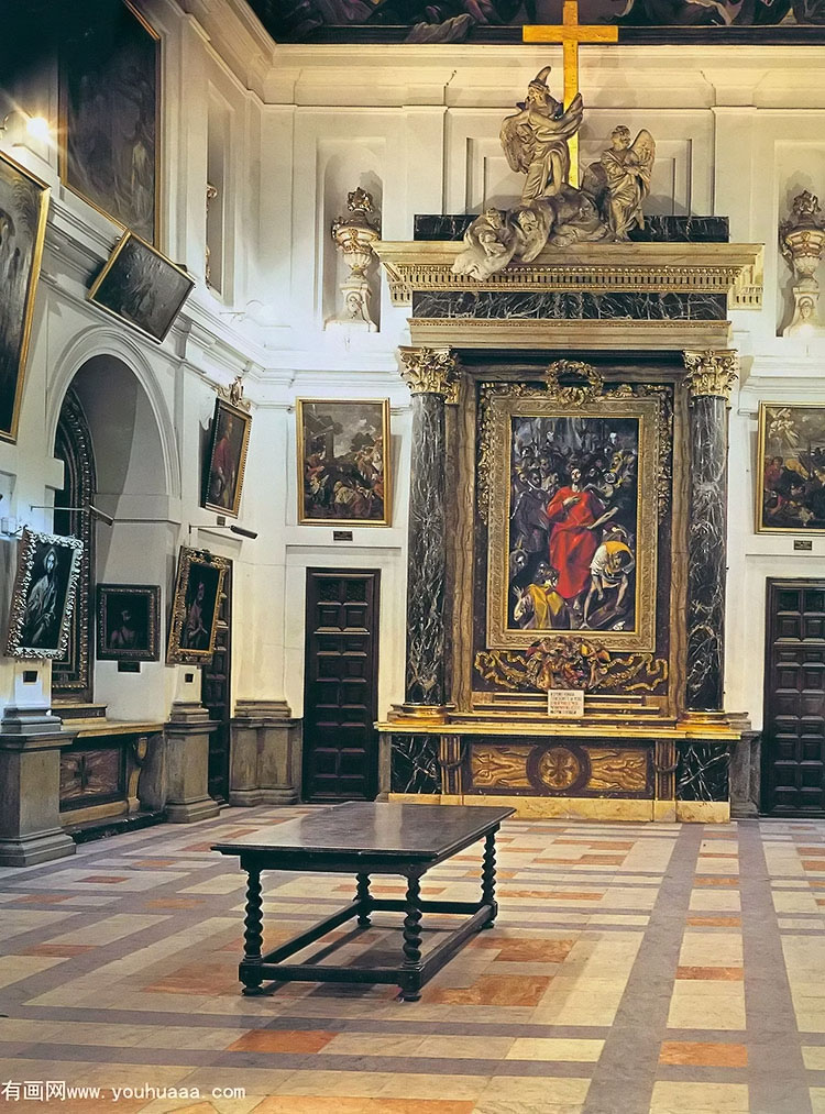 ׶õʥղңϷлʮ - the sacristy of toledo catedral with el grecos disrobing of christ above the polychrome sculpture of the chasuble to saint lldefonso