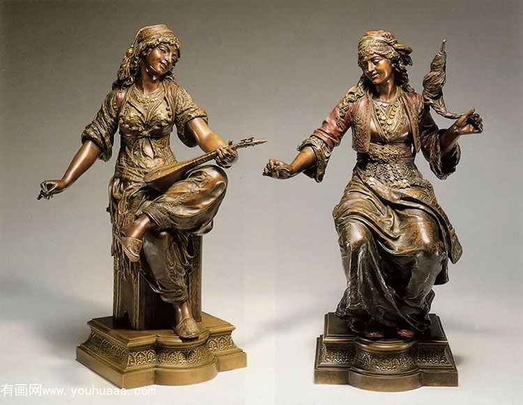 oriental women a pair of bronzes