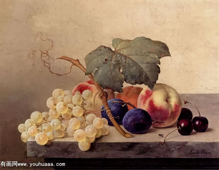 :ѣӣ - still life with grapes, peaches, plums and cherries