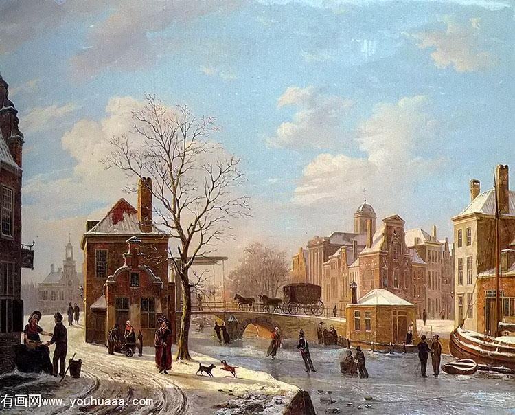 a dutch town scene in winter