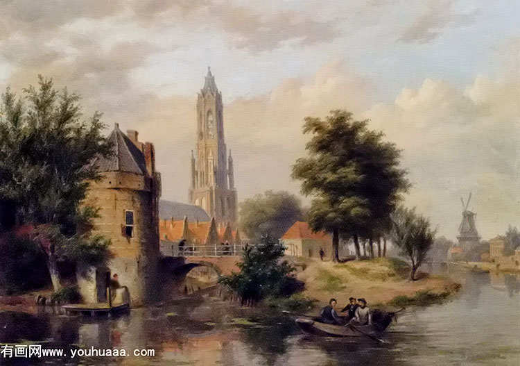 view of a riverside dutch town