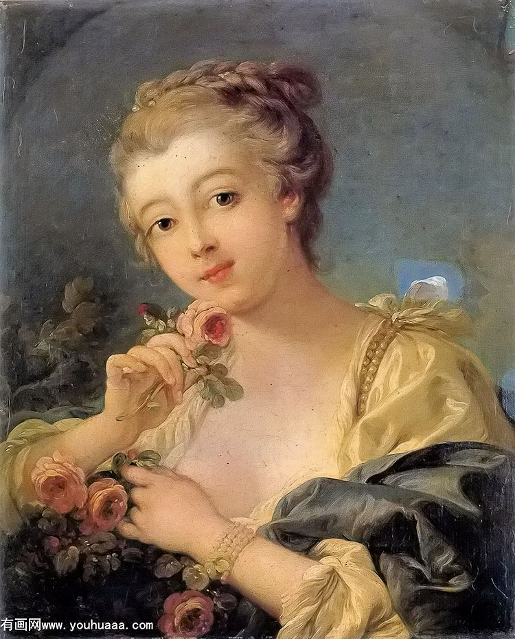 young woman with a bouquet of roses