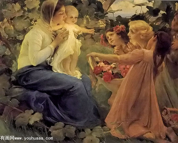 presenting flowers to the infant