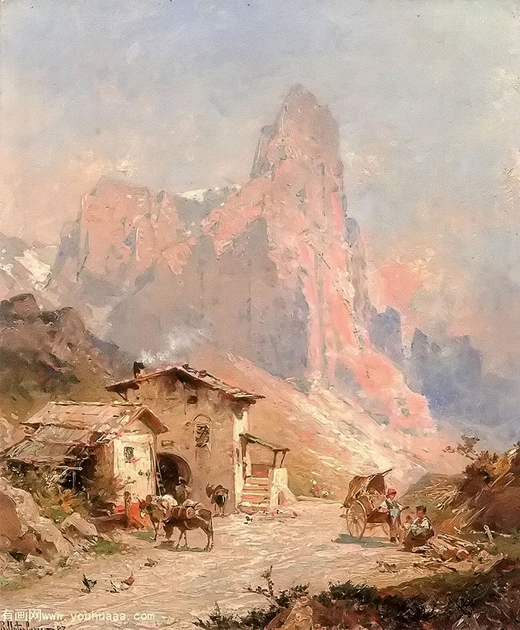 figures in a village in the dolomites