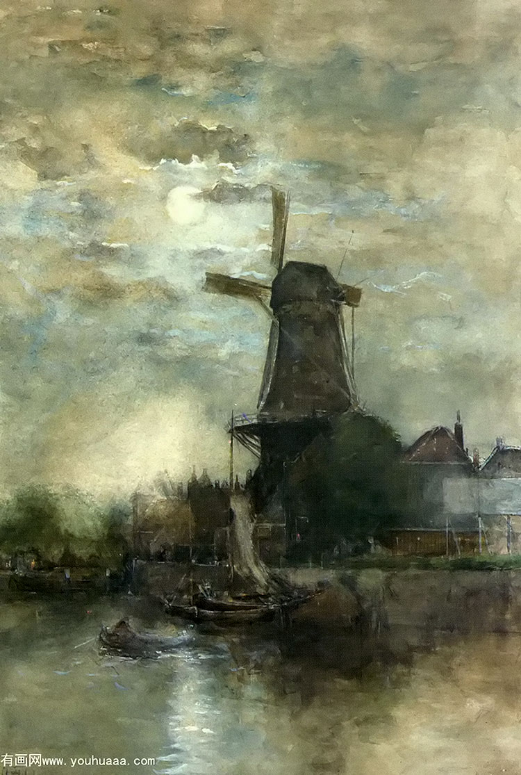 a moonlit windmill