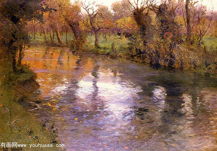 an orchard on the banks of a river