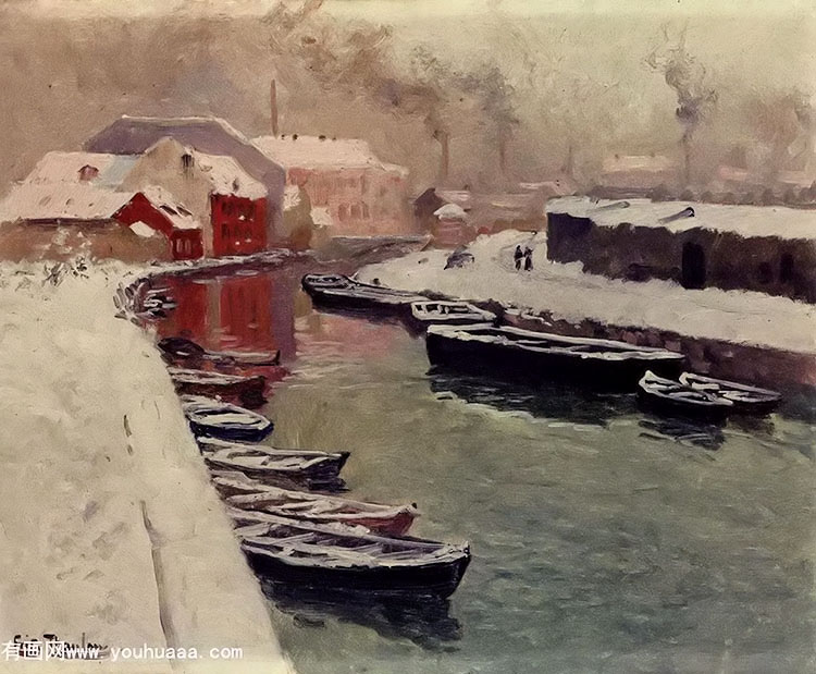 a snowy harbor view