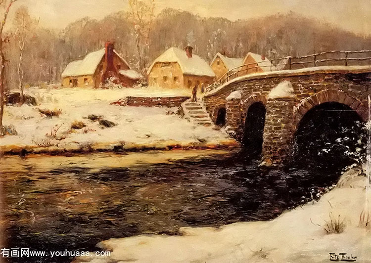 a stone bridge over a stream in winter