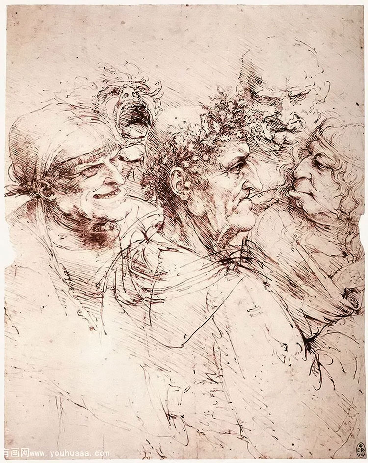 ˣϰ - study of five grotesque heads