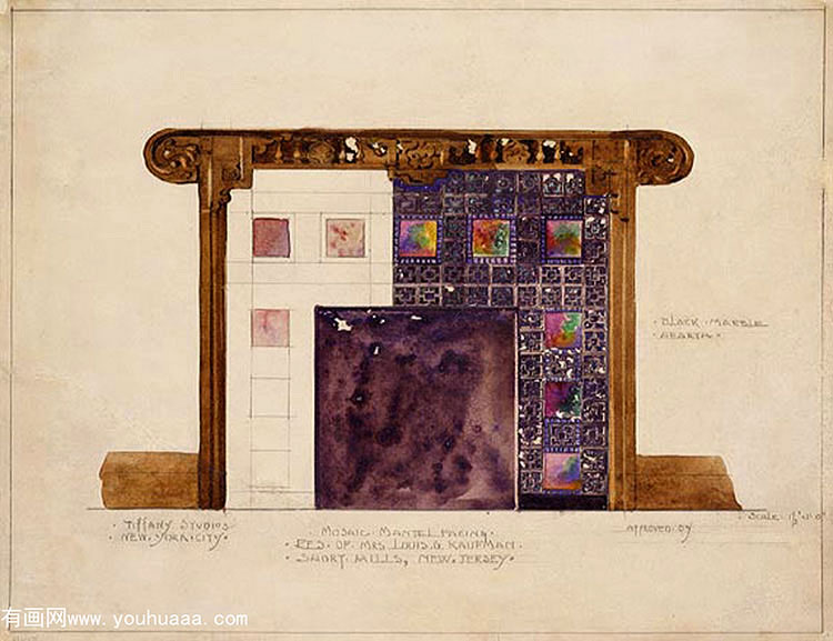 design for mosaic mantel facing in residence of mrs louis gkaufman short hills new jersey