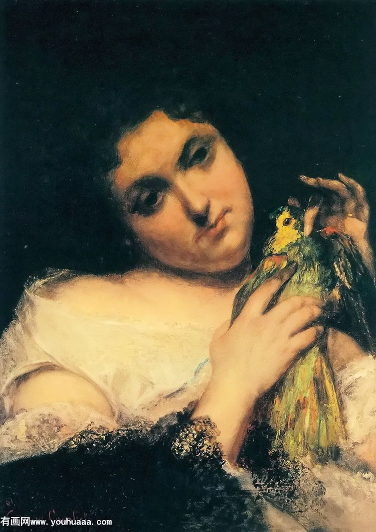 ĵŮФ - portrait of a woman holding a parrot