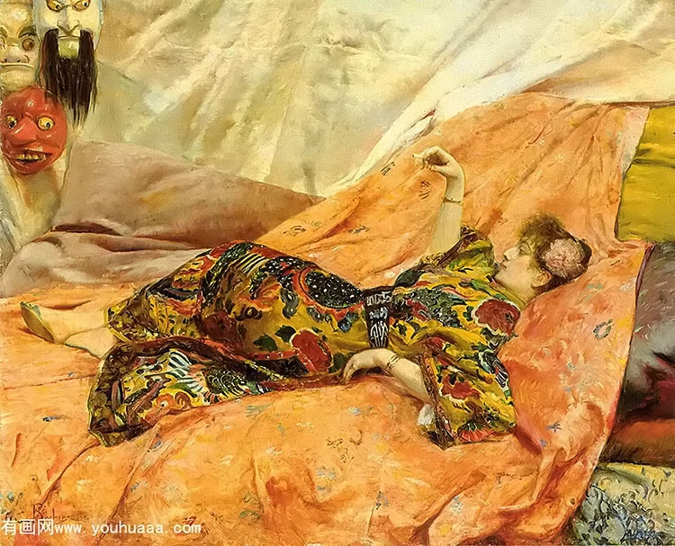 صĻ - a portrait of sarah bernhardt, reclining in a chinois interior