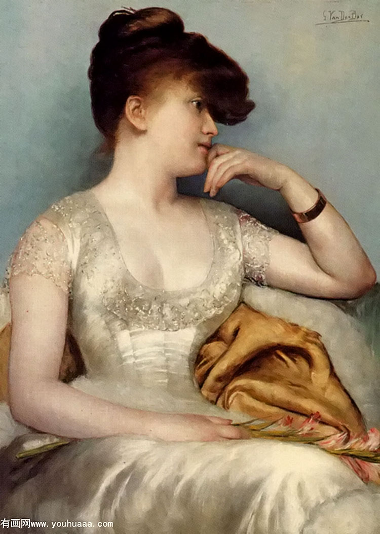 ֻŮʿĻ - portrait of a seated lady holding a flower