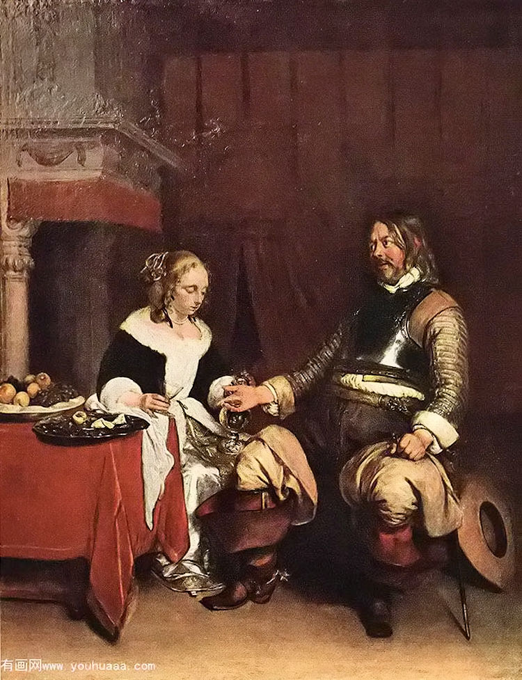 man offering a woman coins